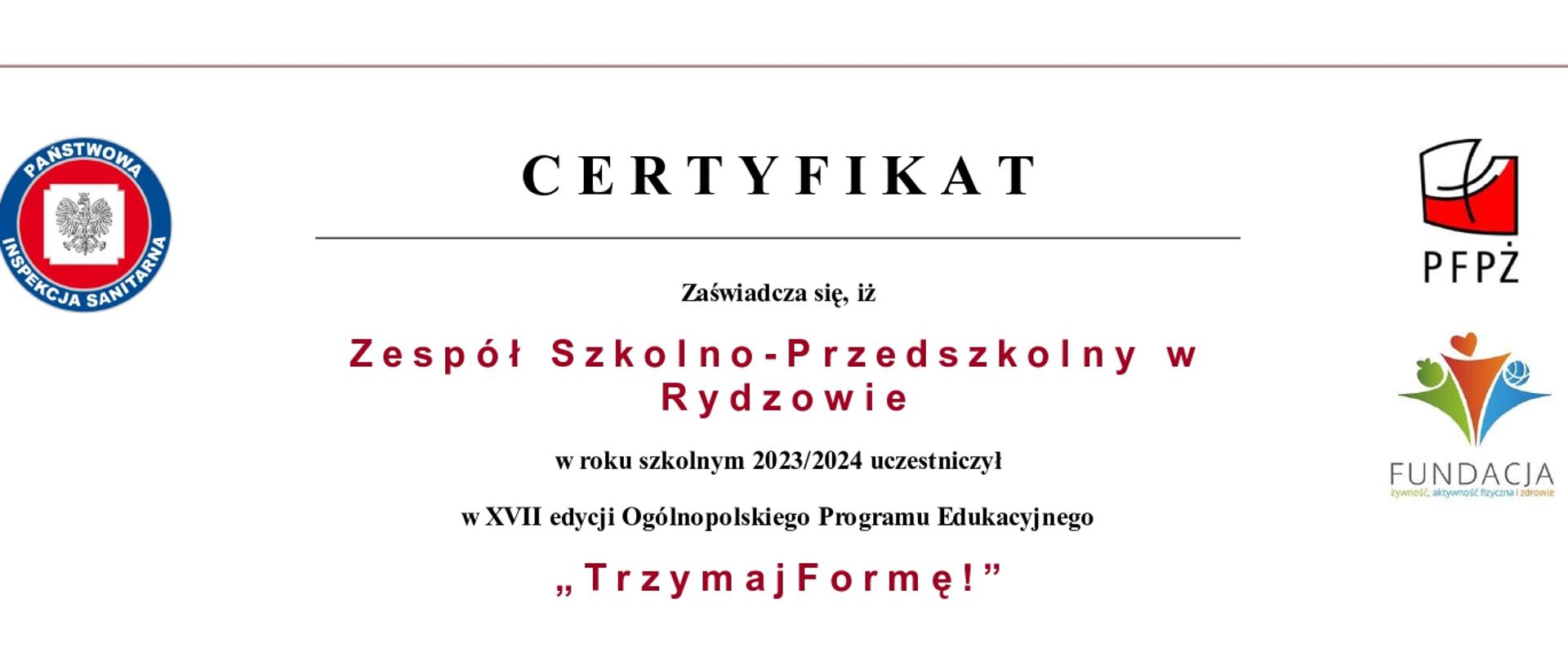 Certyfikat Trzymaj formę