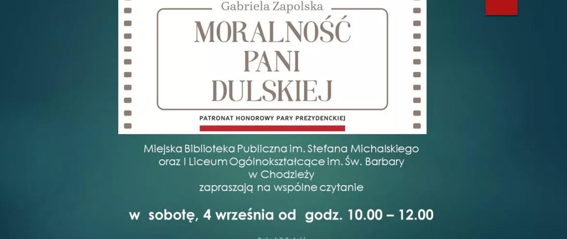 Plakat/ informacja o akcji Narodowe Czytanie w chodzieskiej bibliotece