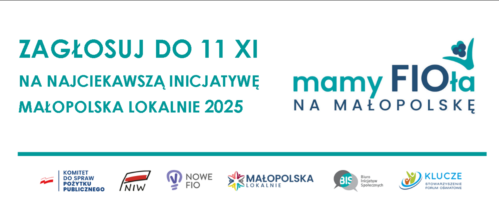 Grafika z napisem: Zagłosuj do 11 listopada na najciekawszą inicjatywę Małopolska Lokalnie 2025 oraz logotypy
