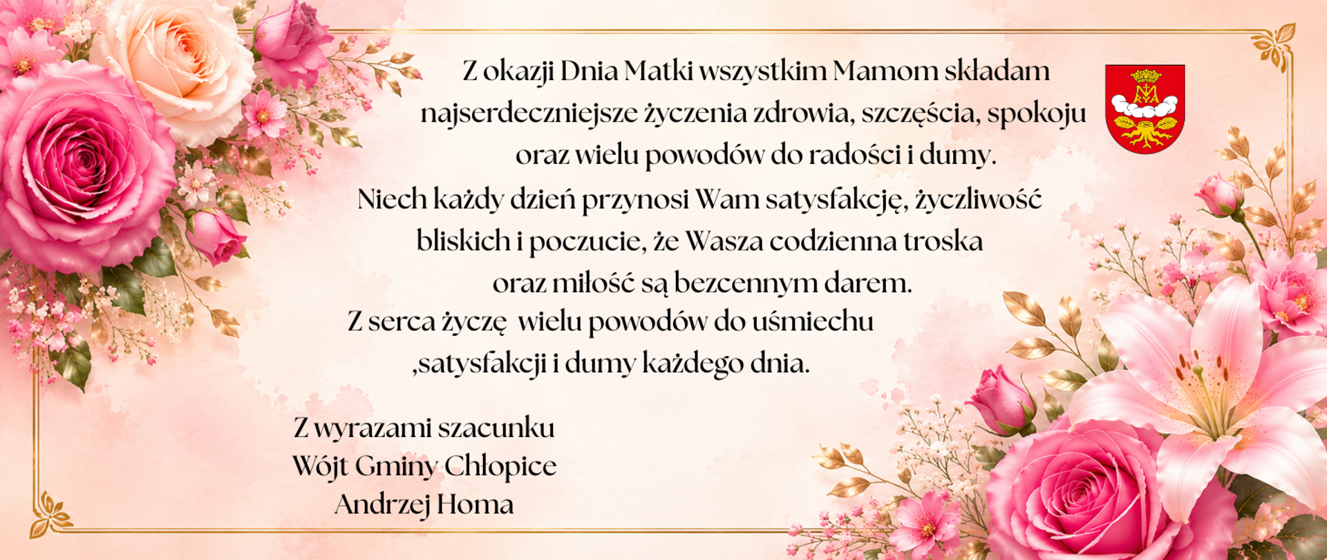 🌷 Życzenia Wójta Gminy Chłopice z okazji Dnia Mamy