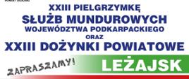 Plakat jest zaproszeniem na dożynki powiatowe utrzymany w białej tonacji z granatowymi literami 