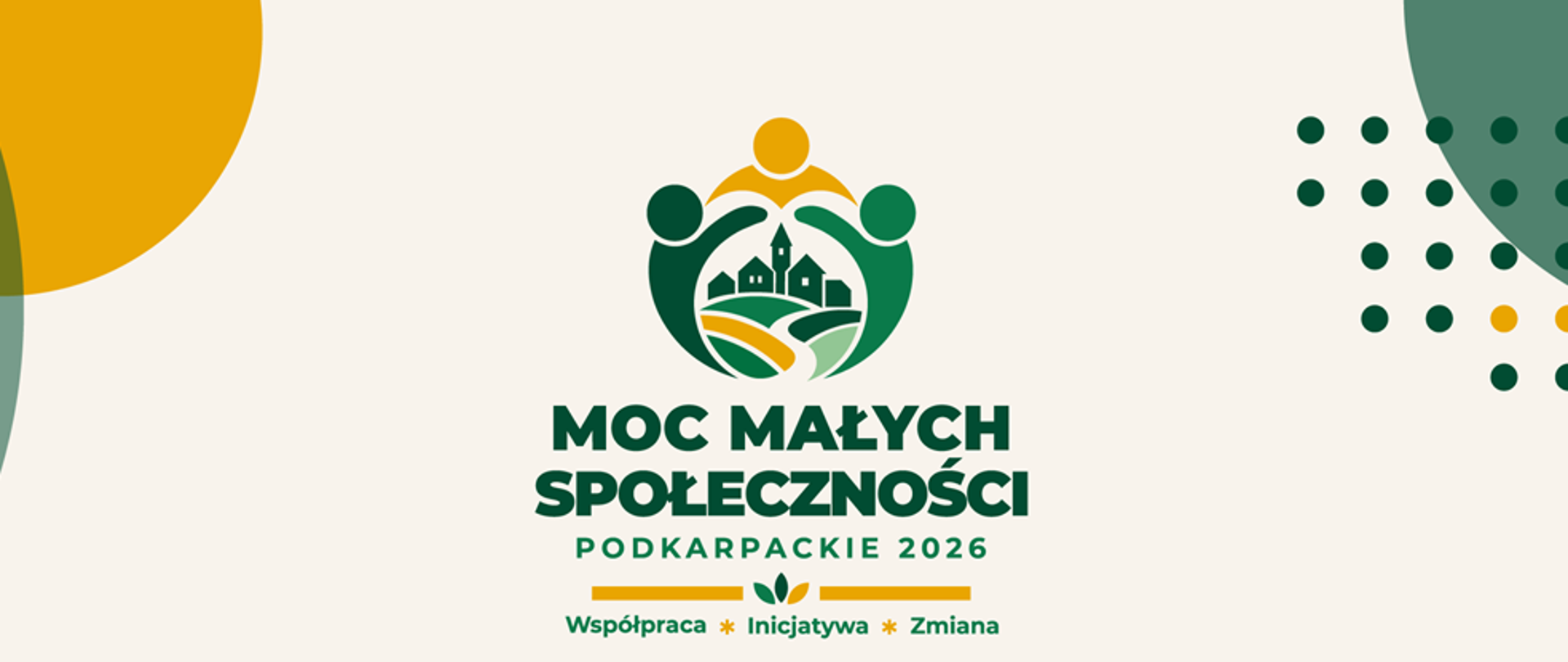 Plakat zapraszający na spotkanie informacyjno-szkoleniowe w ramach projektu „Moc Podkarpackich Społeczności 2026 – małe inicjatywy dla lokalnej odporności”. Organizatorami są Stowarzyszenie Pro Artis i Fundacja Misji Obywatelskiej. Spotkanie odbędzie się 17 września 2026 r. (czwartek) o godz. 15:30 w Urzędzie Gminy w Mielcu, ul. Głowackiego 5, 39-300 Mielec. Plakat utrzymany jest w kolorystyce zielonej, żółtej i beżowej, z grafiką symbolizującą lokalną społeczność oraz logotypami organizatorów i instytucji finansujących projekt.