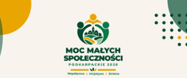 Plakat utrzymany jest w kolorystyce zielonej, żółtej i beżowej, z grafiką symbolizującą lokalną społeczność oraz logotypami organizatorów i instytucji finansujących projekt.