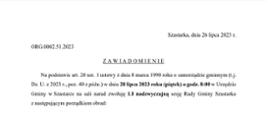 Zawiadomienie o nadzwyczajnej sesji Rady Gminy Szastarka