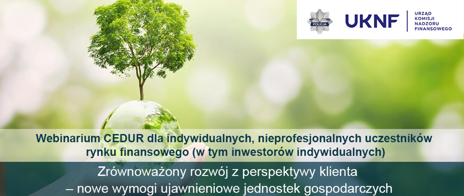 zielone tło grafika drzewa na zielonej kuli ziemskiej, zaproszenie na webinarium 