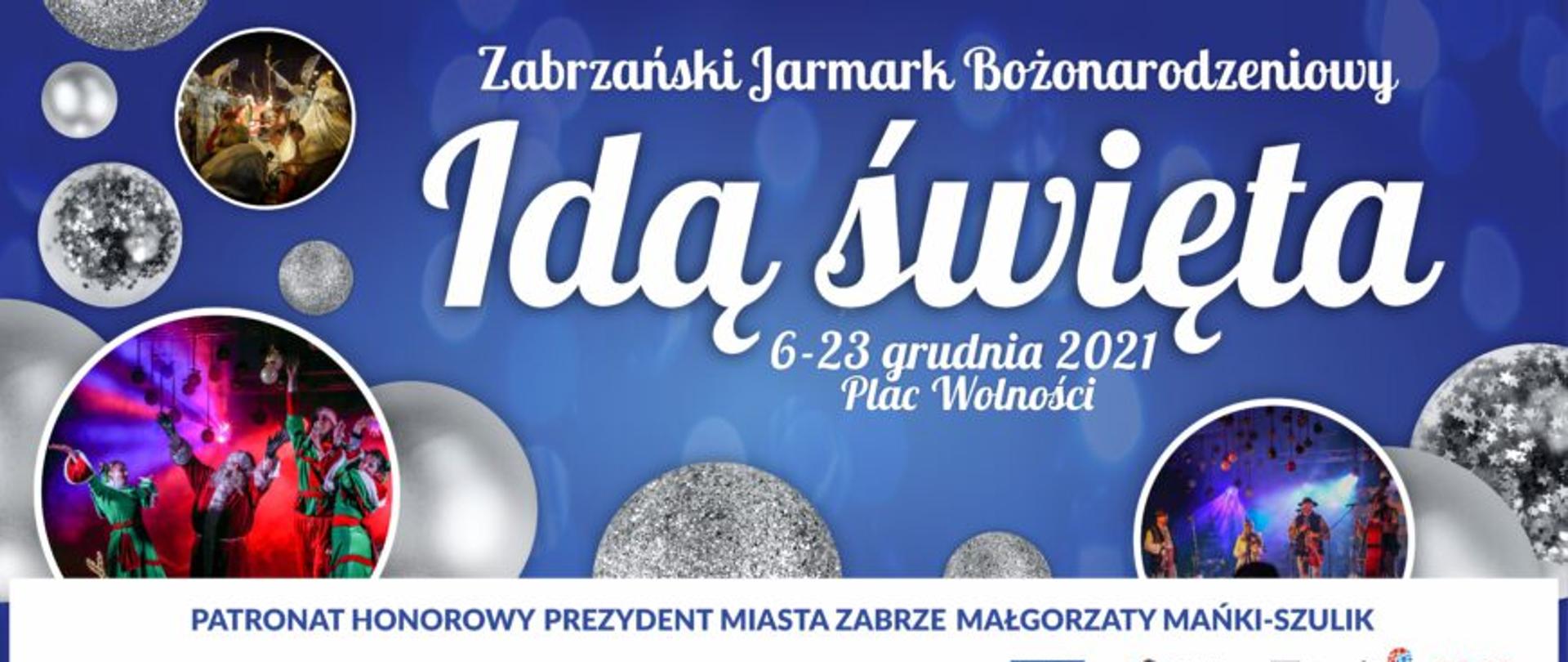 Plakat reklamowy z motywem świątecznym i informacjami o jarmarku