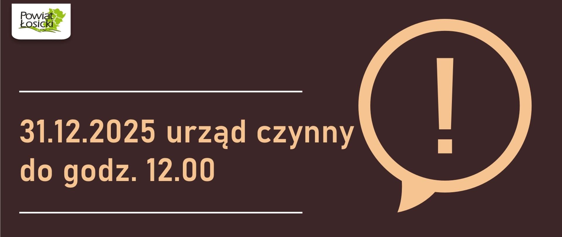 Informacja o godzinach pracy urzędu 31.12.2025 