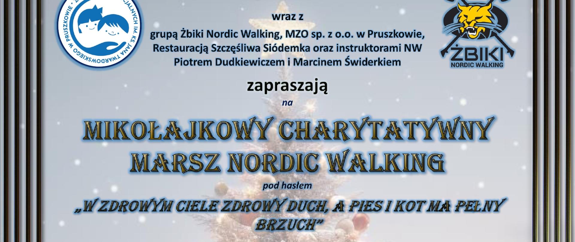 Mikołajkowy charytatywny marsz nordic walking pt. W zdrowym ciele zdrowy duch, a pies i kot ma pełny brzuch