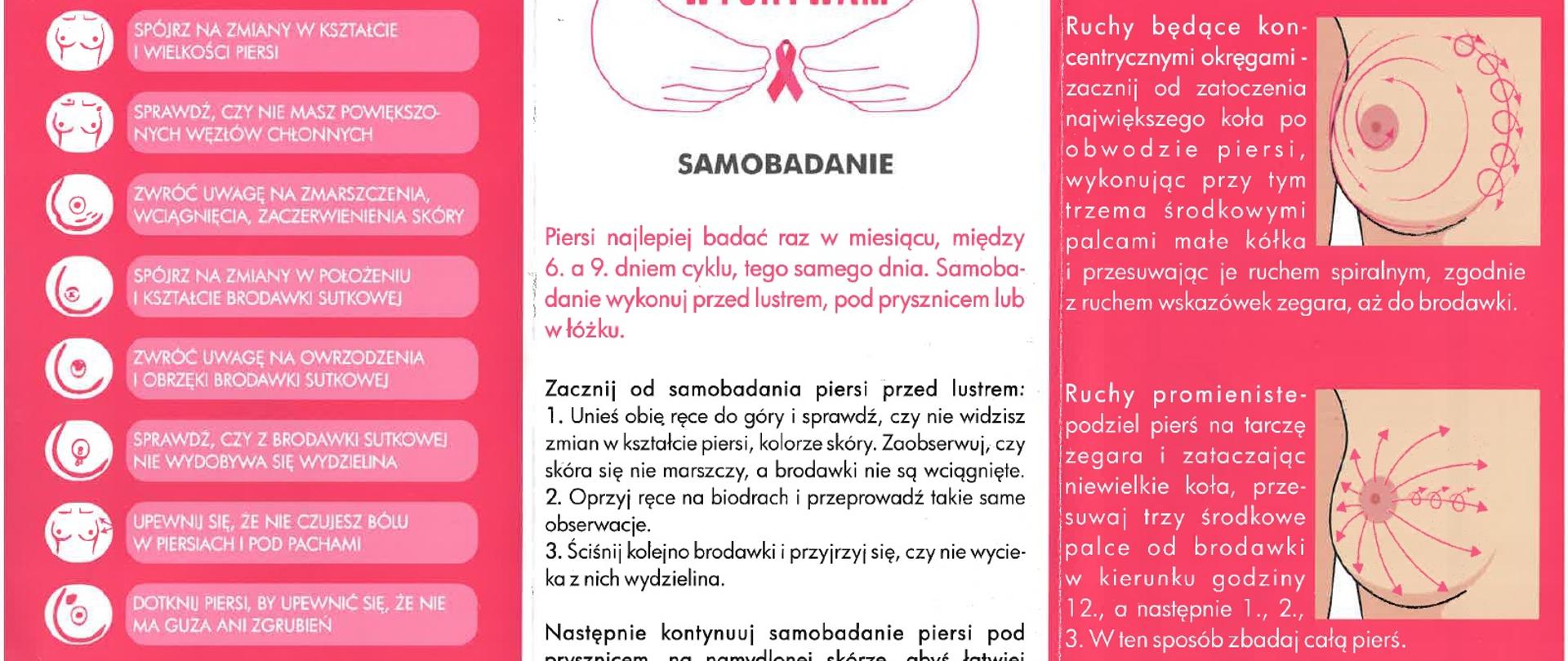 Ulotka informacyjna nt. zasad badania piersi