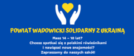 Tytuł i treść artykułu na niebieskim tle, symbol dłoni obejmujących żółte serce