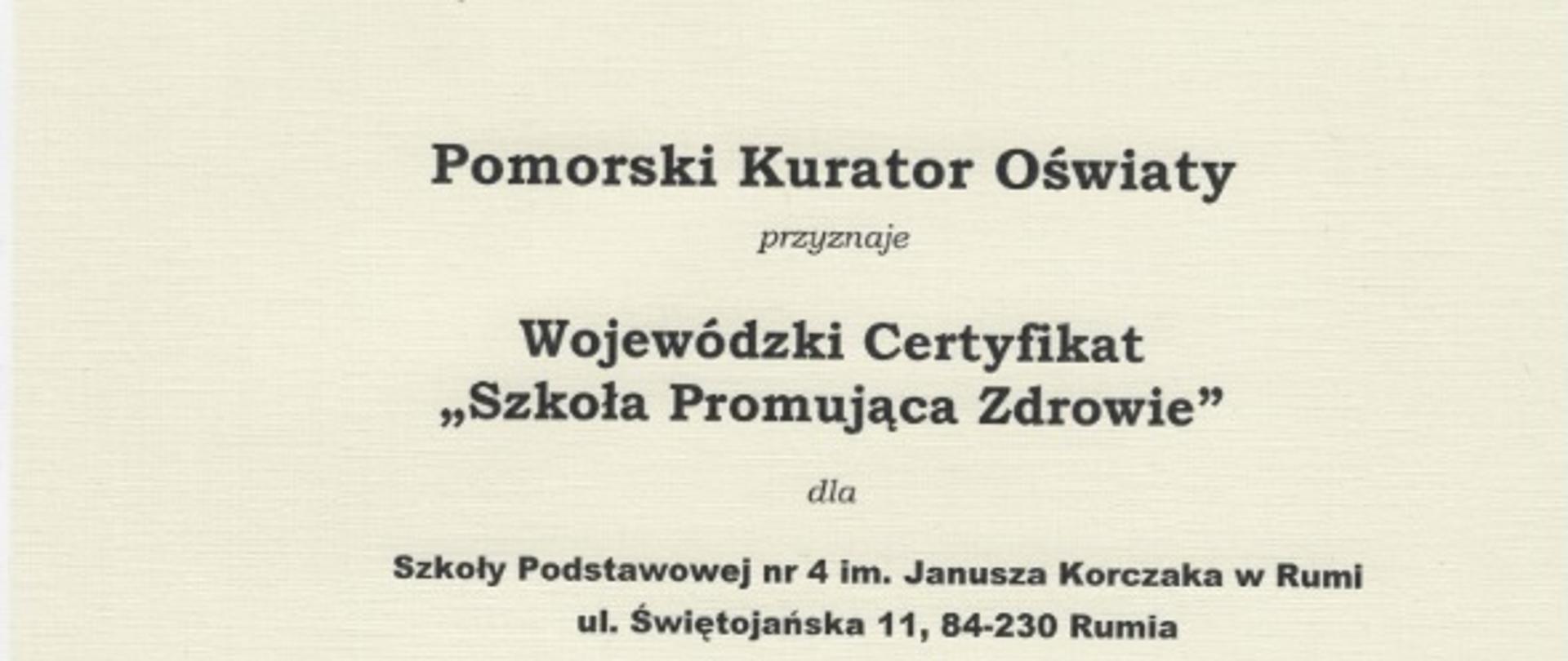 Otrzymaliśmy Wojewódzki Certyfikat Szkoły Promującej Zdrowie