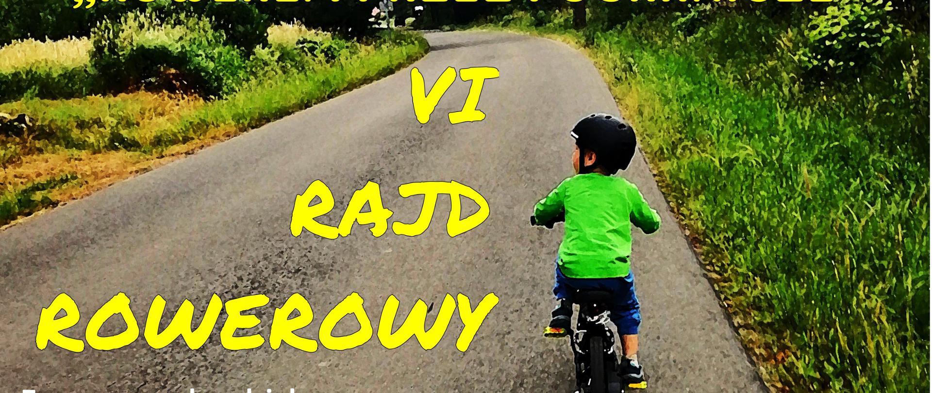 Alt tekst: Plakat VI Rajdu Rowerowego „Rowerem przez Pogranicze” 2026. Na zdjęciu dziecko jadące rowerem asfaltową drogą wśród zieleni. Rajd odbywa się od 9 października do 15 listopada – trasę można przejechać samodzielnie lub w grupie, wykonać zdjęcia w wyznaczonych punktach i przesłać organizatorom. Dla uczestników przygotowano 200 pakietów pamiątkowych. 17 października o godz. 12:00 zaplanowano spotkanie przy ognisku przy ścieżce przyrodniczej „Kiczera”. Szczegóły na stronie Magurskiego Parku Narodowego.
