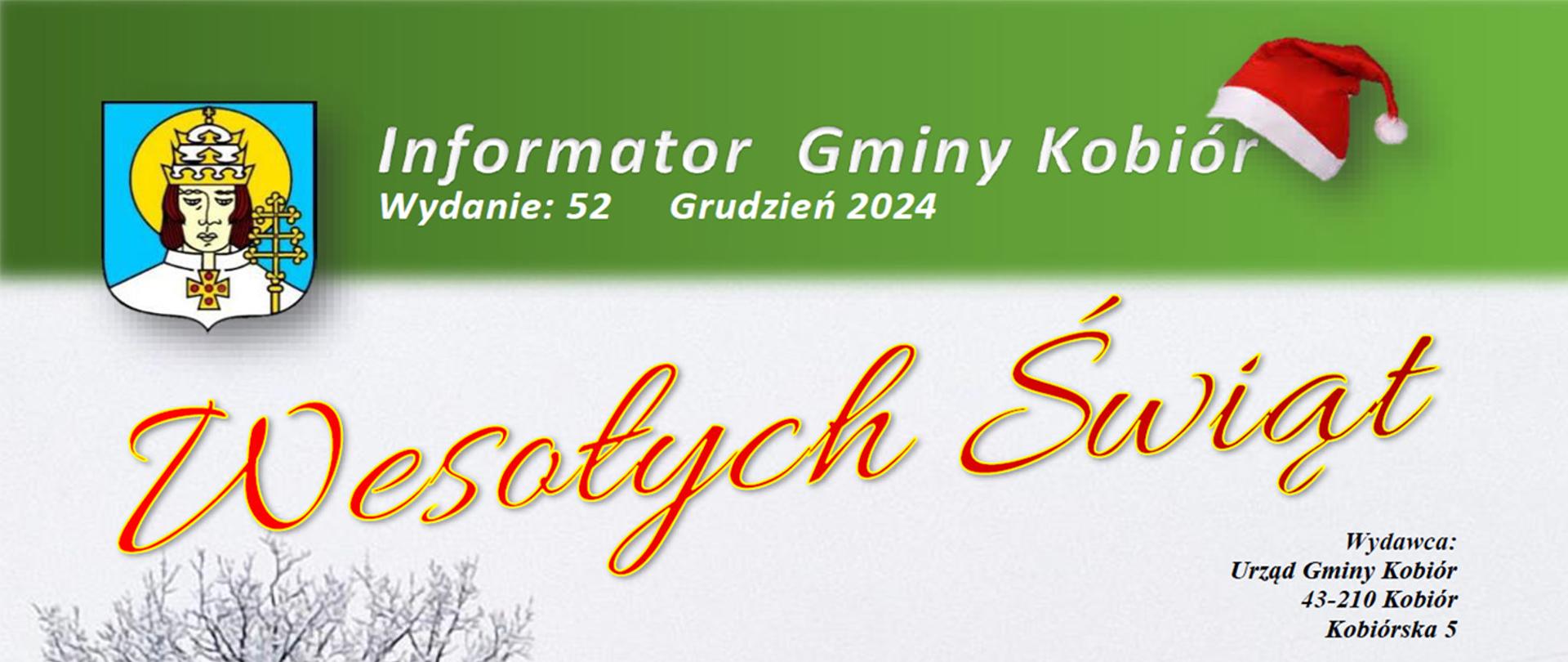 Informator Gminy Kobiór i napis Wesołych Świąt