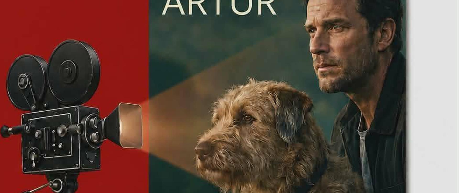 Plakat informujący o kinie plenerowym w Zabrodziu. W piątek, 26 czerwca 2026 roku o godzinie 21:30, na placu za Urzędem Gminy Zabrodzie (ul. Wł. St. Reymonta 51) odbędzie się bezpłatny pokaz filmu „Mój pies Artur”. Wstęp wolny, dla każdego przewidziany jest darmowy popcorn. Na plakacie widnieje kadr z filmu przedstawiający mężczyznę i psa, grafika retro projektora filmowego oraz logotypy partnerów i funduszy europejskich.