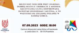 plakat opisujący wydarzenie, które odbędzie się w Przemkowie, gdzie będzie ognisko i muzyka na żywo