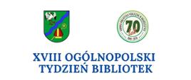 Herb gminy Brańszczyk, logo Gminnej Biblioteki Publicznej na 70 lecie pod spodem hasło: "XVIII OGÓLNOPOLSKI TYDZIEŃ BIBLIOTEK"