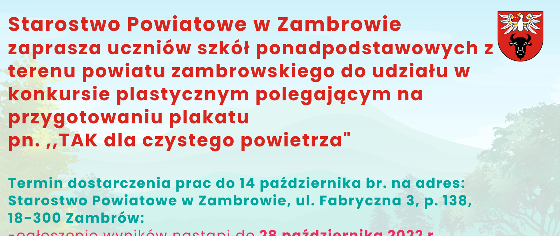 Starosta Zambrowski zaprasza uczniów szkół ponadpodstawowych z terenu powiatu zambrowskiego do udziału w konkursie plastycznym