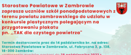 Starosta Zambrowski zaprasza uczniów szkół ponadpodstawowych z terenu powiatu zambrowskiego do udziału w konkursie plastycznym