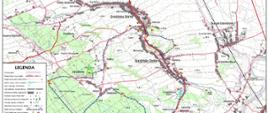 Mapa szlaku rowerowego niebieskiego, na mapie naniesione są punkty a w lewym dolnym rogu umieszczono legendę