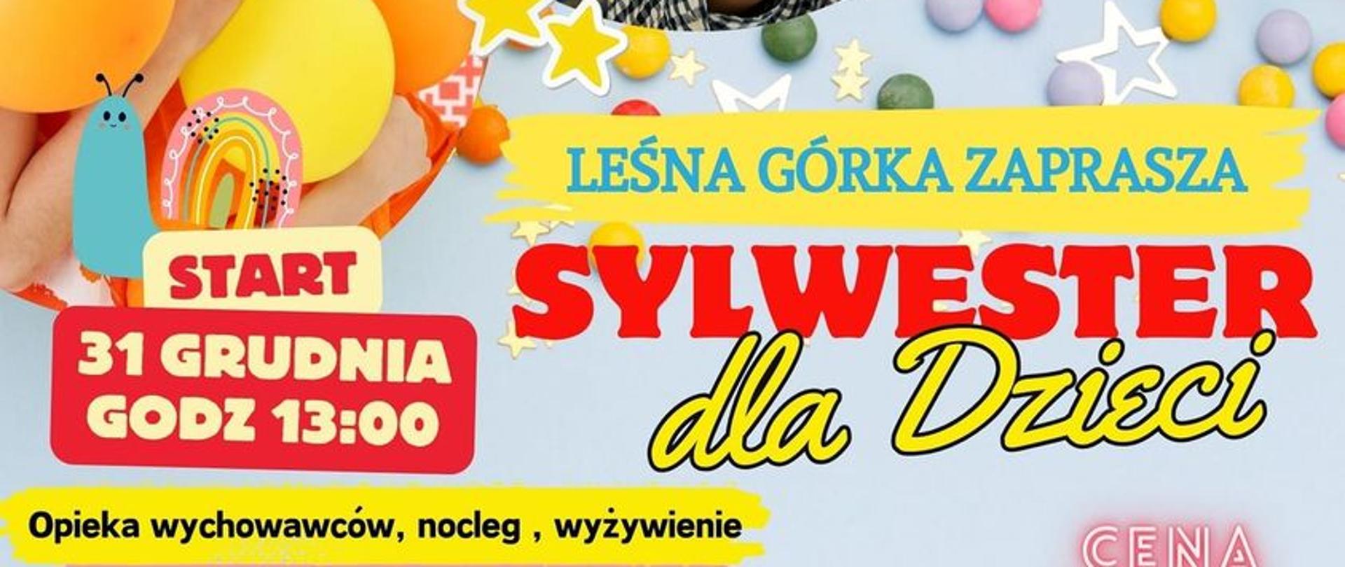 Kolorowy plakat przedstawiający uśmiechnięte dzieci podczas zabawy. Na plakacie znajdują się też teleskop, piłka kawałek pizzy. 