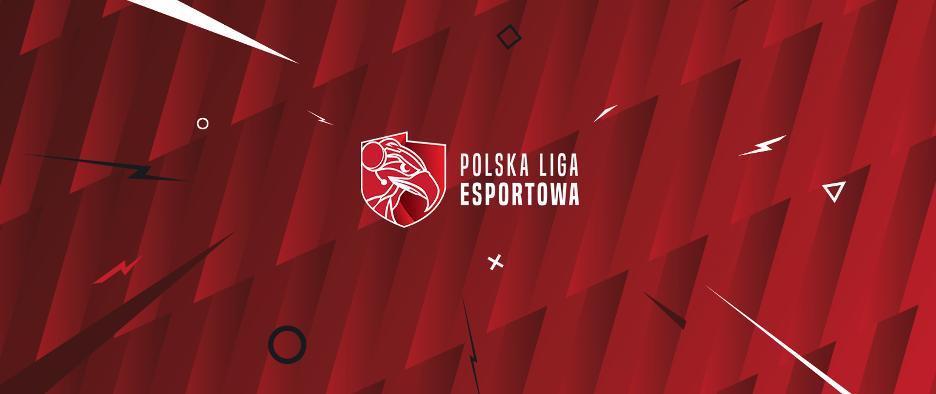 Grafika z napisem "Polska Liga Esportowa" oraz herbem, na którym znajduje się obrys głowy orła
