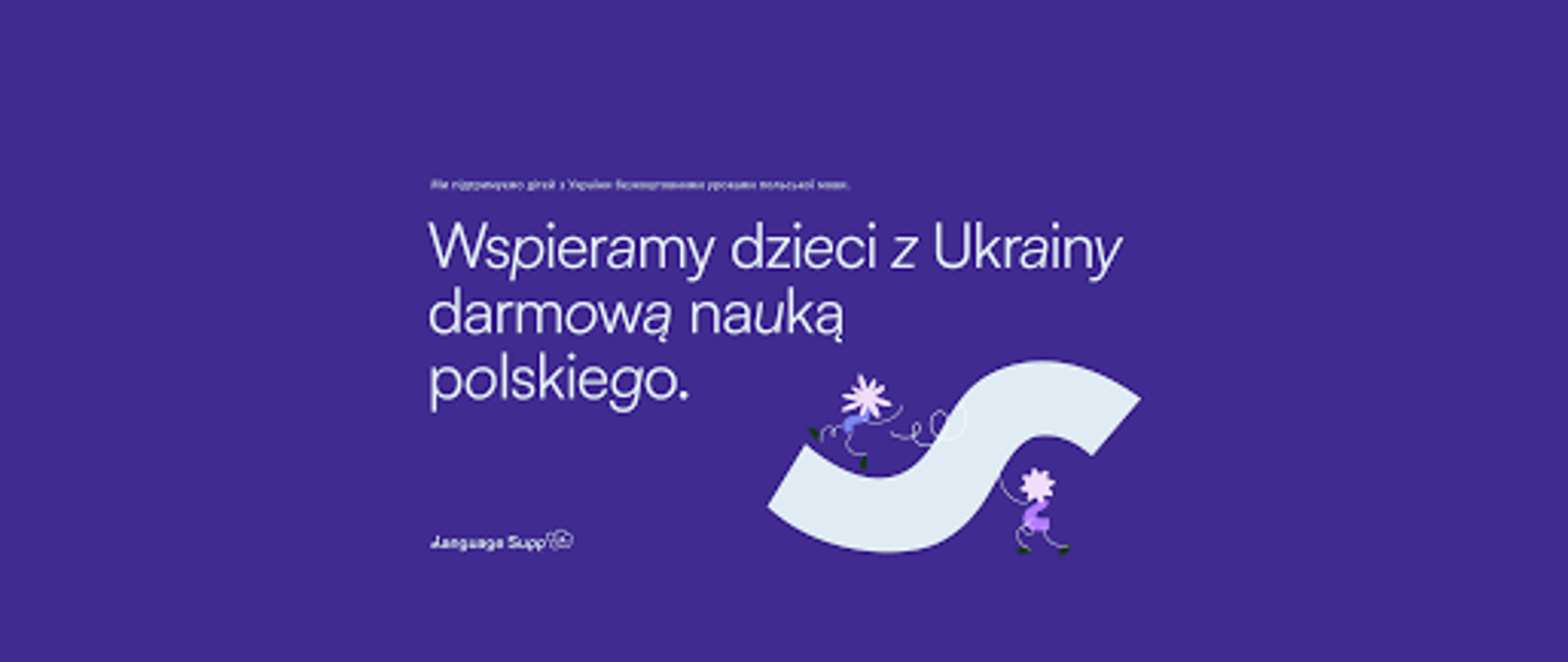 plakat z napisem Bezpłatna nauka polskiego online dla dzieci z Ukrainy