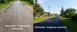 Kolaż zdjęć - droga w miejscowości Mochnate przed i po remoncie