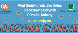 niebieskie tło kolorowe litery zaproszenie na Dożynki gminne