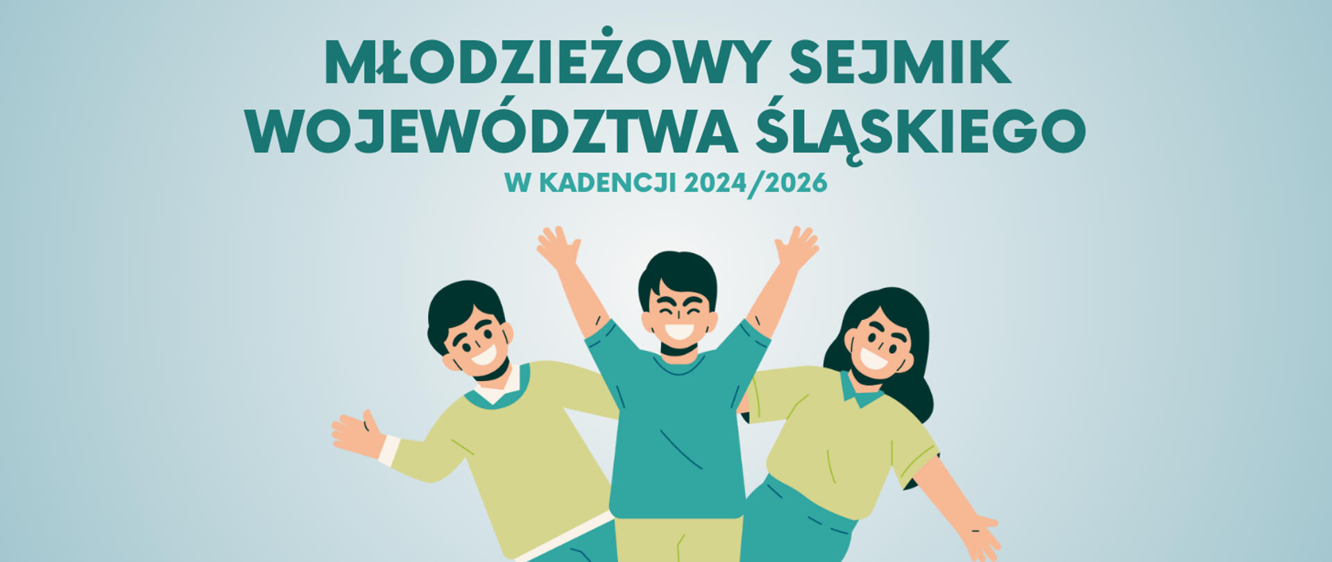 Młodzieżowy Sejmik Województwa Śląskiego w kadencji 2024-2026 - grafika przedstawiająca uśmiechniętych młodych ludzi