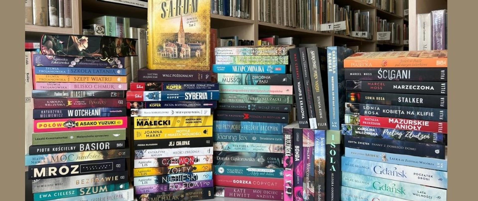Na zdjęciu widzimy 70 szt nowości wydawniczych, które Biblioteka zakupiła we wrześniu