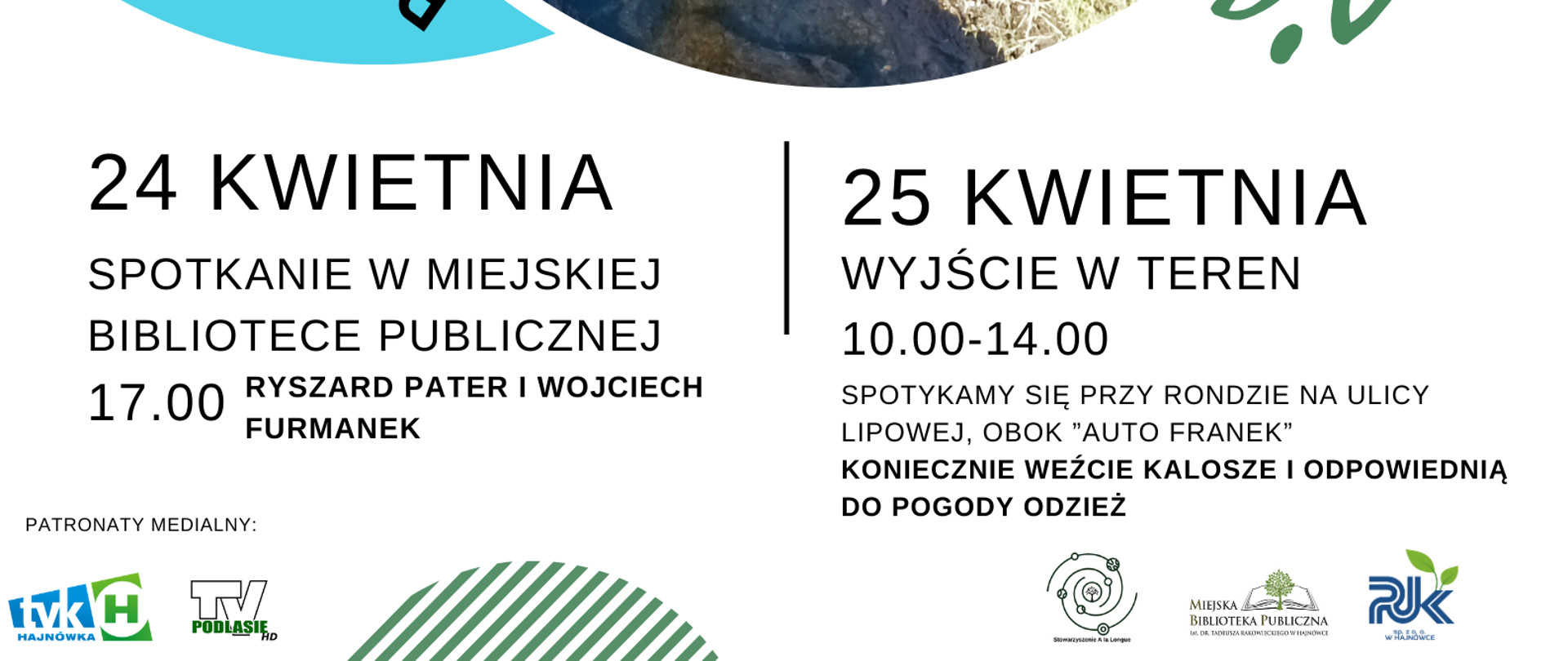 Na białym tle ramka w kształcie koła ze zdjęciem rzeki Leśnej, u góry i dołu napisy organizacyjne, zawarte w artykule