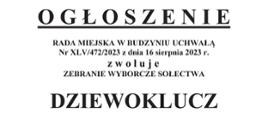 Ogłoszenie o zwołaniu zebrania wyborczego sołectwa Dziewoklucz