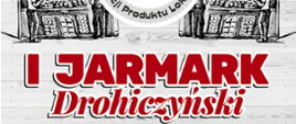 na szarym tle rysunek dwóch namiotów i program jarmarku