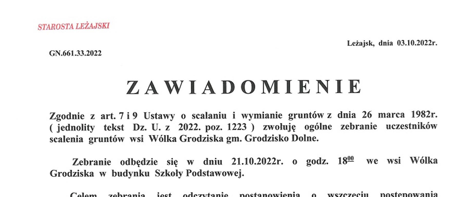Zawiadomienie pisane czarnymi literami na białym tle 