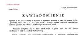 Zawiadomienie pisane czarnymi literami na białym tle 