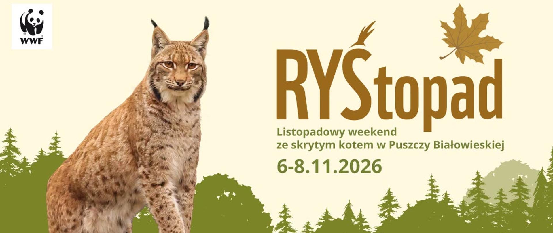 Obok zdjęcia rysia umieszczono nazwę akcji i datę wydarzenia