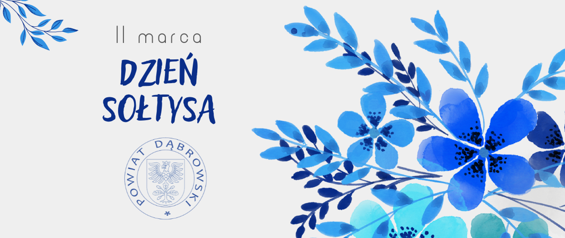 Grafika z niebieskimi kwiatami i napisem 11 marca Dzień Sołtysa