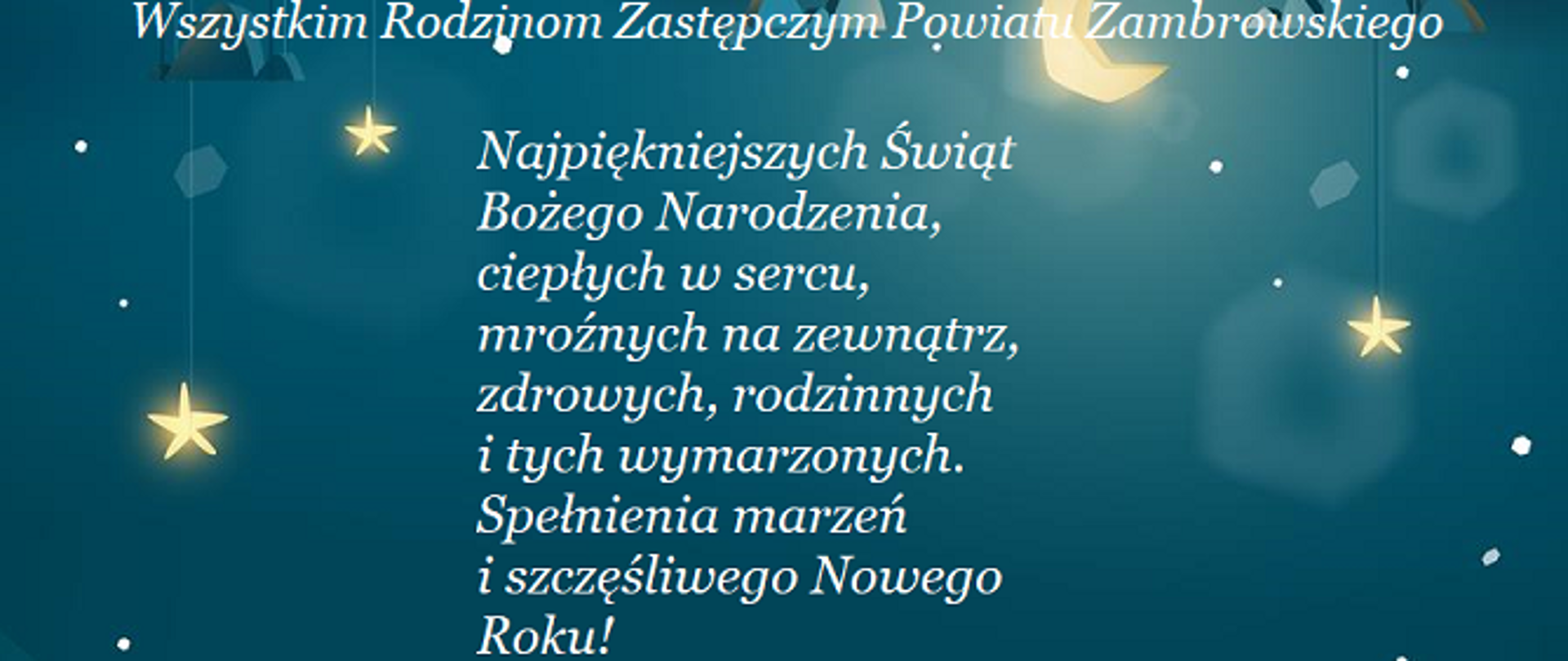 na obrazku znajduje się tekst z życzeniami z okazji świąt Bożego Narodzenia od Kierownik PCPR w Zambrowie