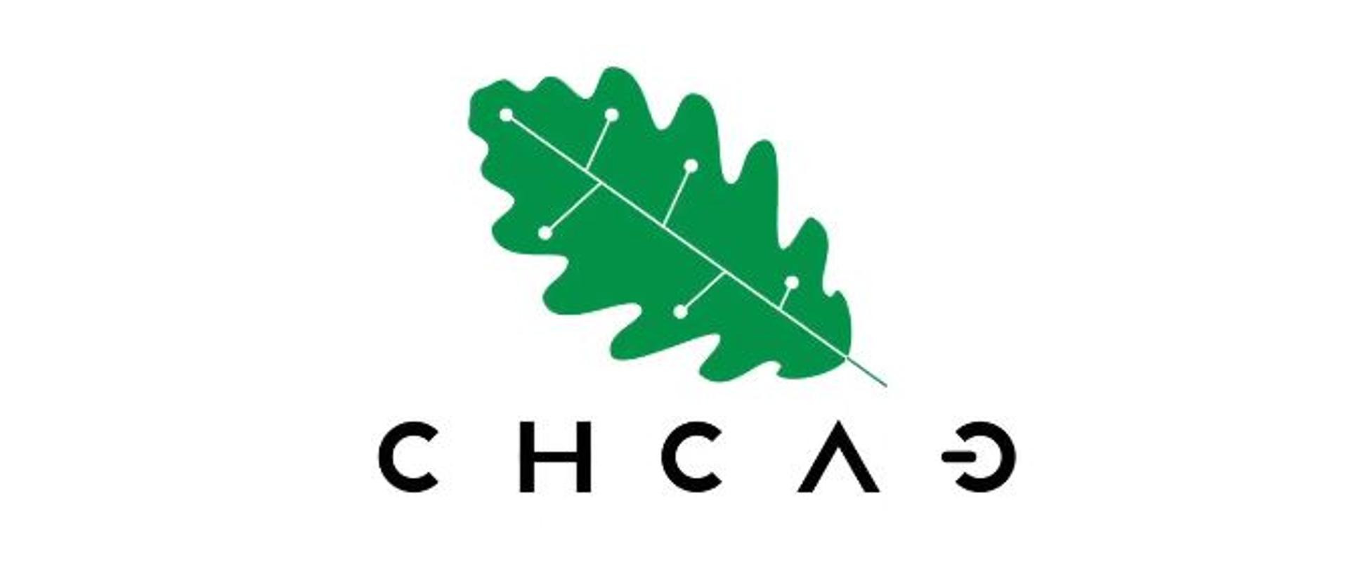 Zdjęcie przedstawia logotyp Chełmskiego Centrum Aktywności Gospodarczej. Liść dębu, a pod nim znajdujący się napis CHCAG.