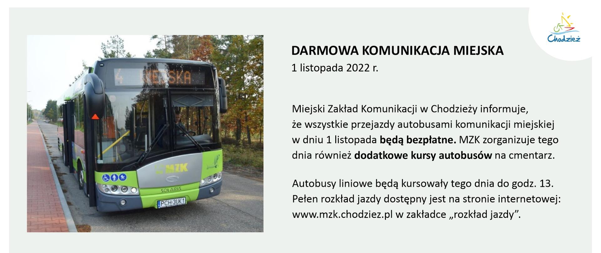 Komunikat MZK ws. rozkładu jazdy autobusów 1 listopada 