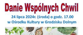jasne tło czerwone i niebieskie litery Danie wspólnych chwil na dole zdjecia warzyw i przypraw 