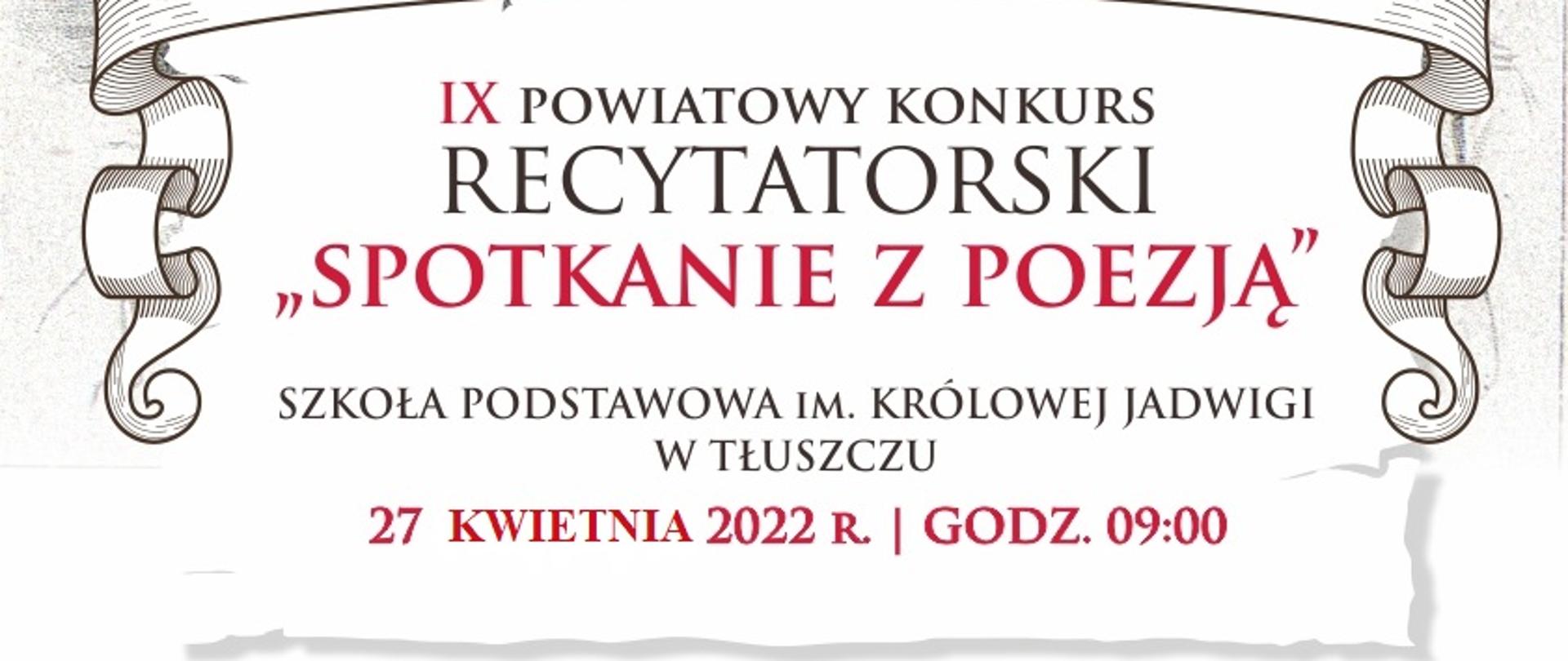 Postać mężczyzny z wąsem (szkic) z podpisem Juliusz Słowacki. IX Powiatowy Konkurs Recytatorski „Spotkanie z poezją”, 