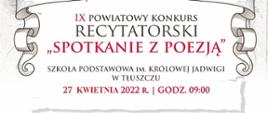 Postać mężczyzny z wąsem (szkic) z podpisem Juliusz Słowacki. IX Powiatowy Konkurs Recytatorski „Spotkanie z poezją”, 