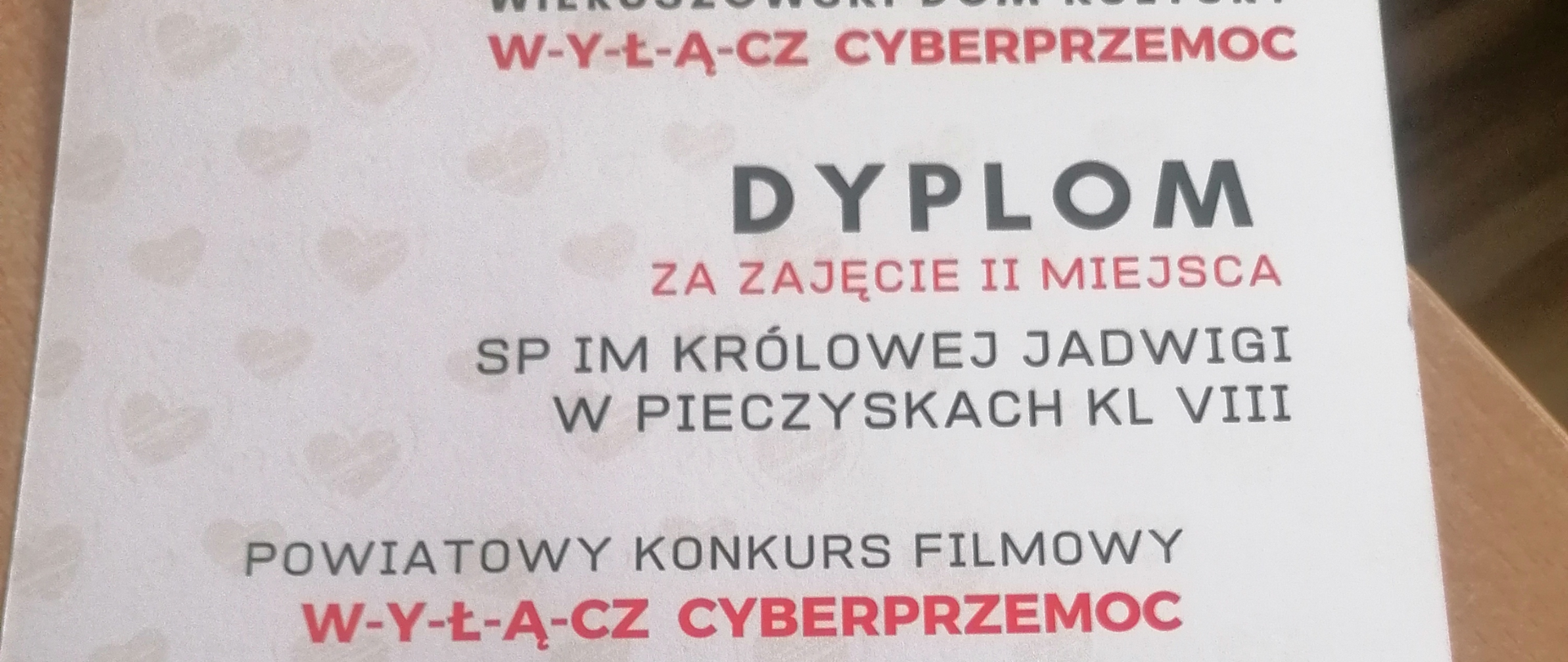 II miejsce w powiatowym konkursie Wyłącz Cyberprzemoc