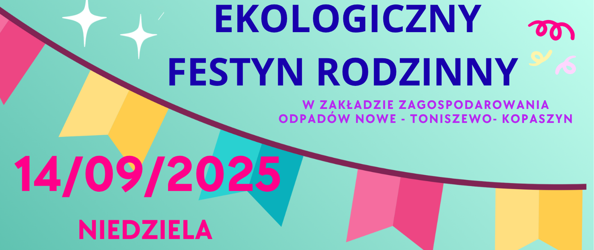 Infografika dot. ekologicznego festynu rodzinnego w ZZO MSOK Toniszewo - 14.09.2025 godz. 13:00, w programie liczne atrakcje, wstęp wolny