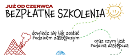 plakat informujący o bezpłatnych szkoleniach dla rodziców zastępczych
