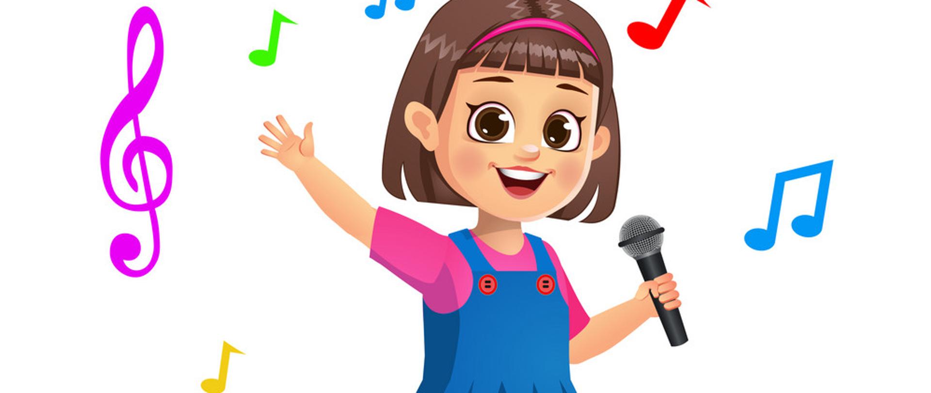 cute girl kid singing song vector