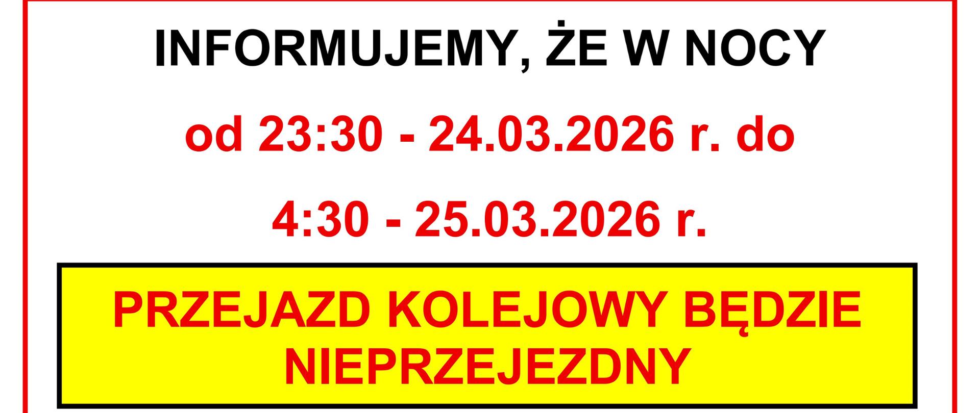 Informacja o zamknięciu przejazdu kolejowego w Rabie Wyżnej