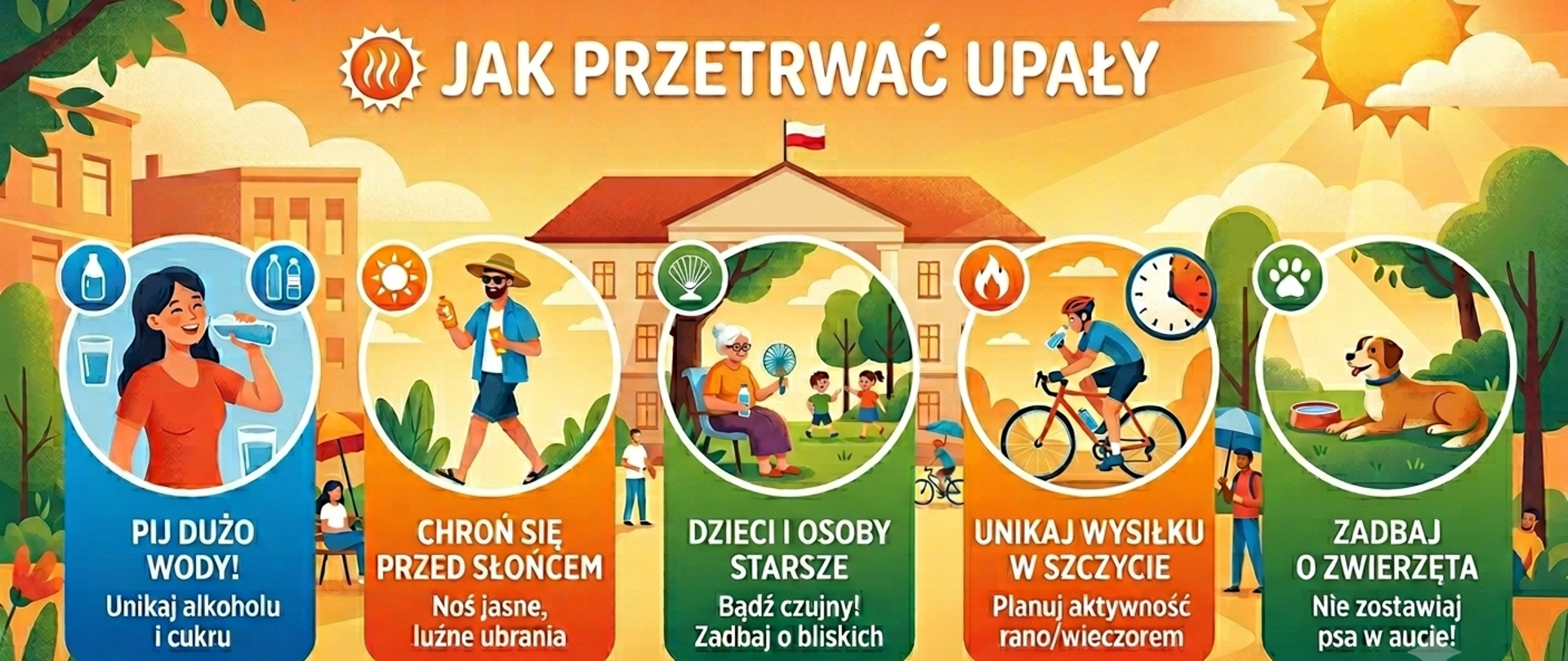 Grafika informująca jak przetrwać upały