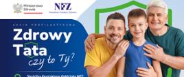 Ulotka informacyjna programu edukacyjnego NFZ zawierająca kod QR, kontakty i zdjęcie trzech osób.